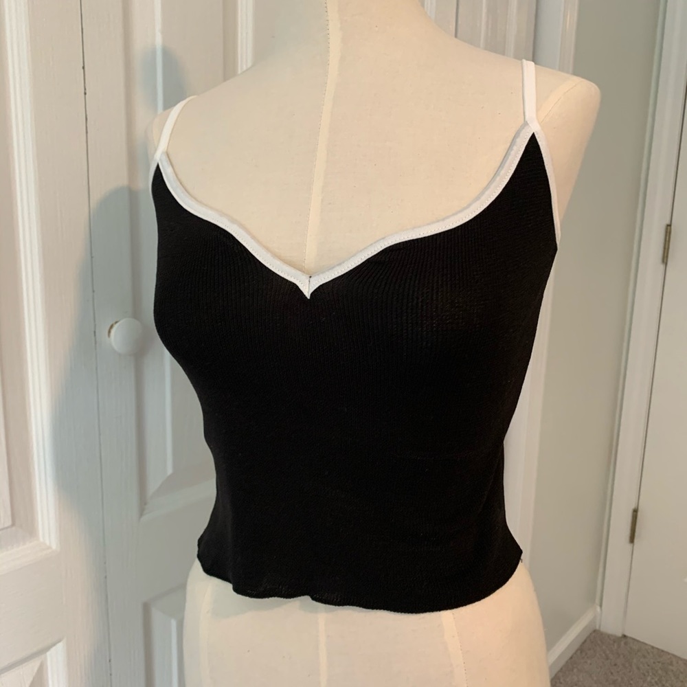 Black Cropped Tank with White Trim